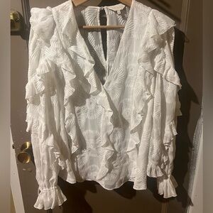 Ted Baker Floral Chiffon Ruffle White Blouse